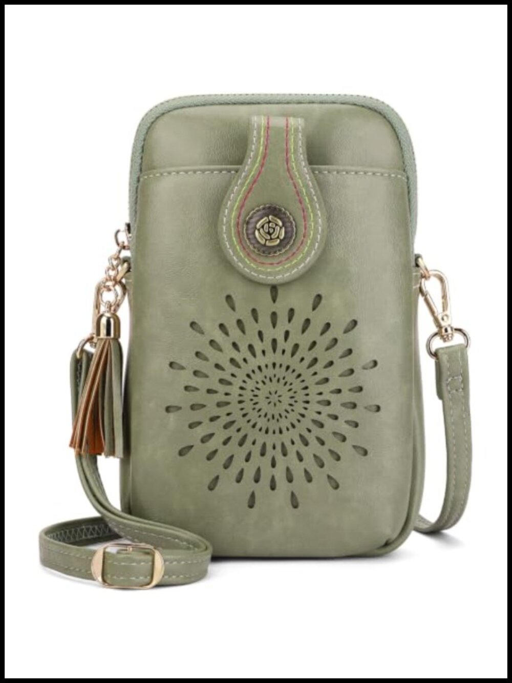 Small Crossbody Bag for Women Vegan Leather Phone Purse with Tassel
